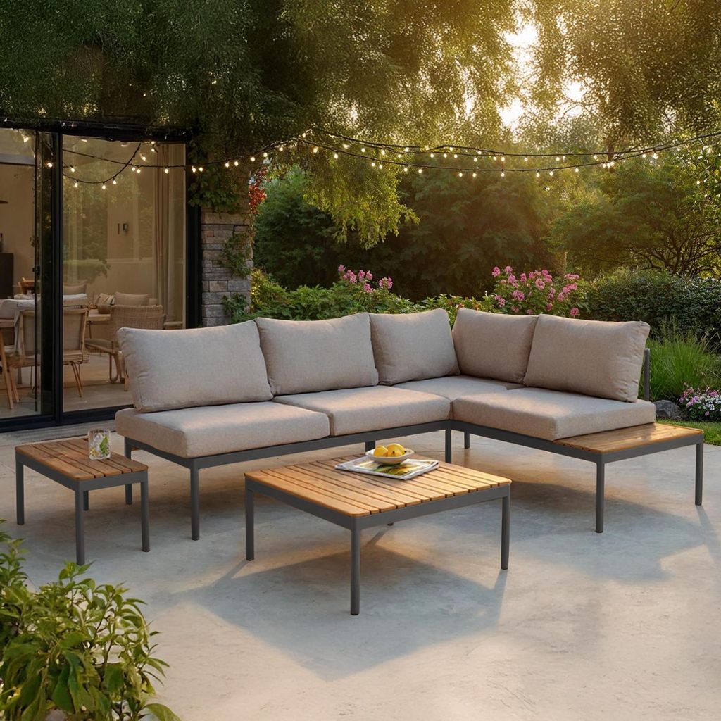 riess-ambiente Outdoor Lounge MOBILE MODULAR anthrazit hellgrau Garten-Sitzgruppe inkl. Tisch und Kissen