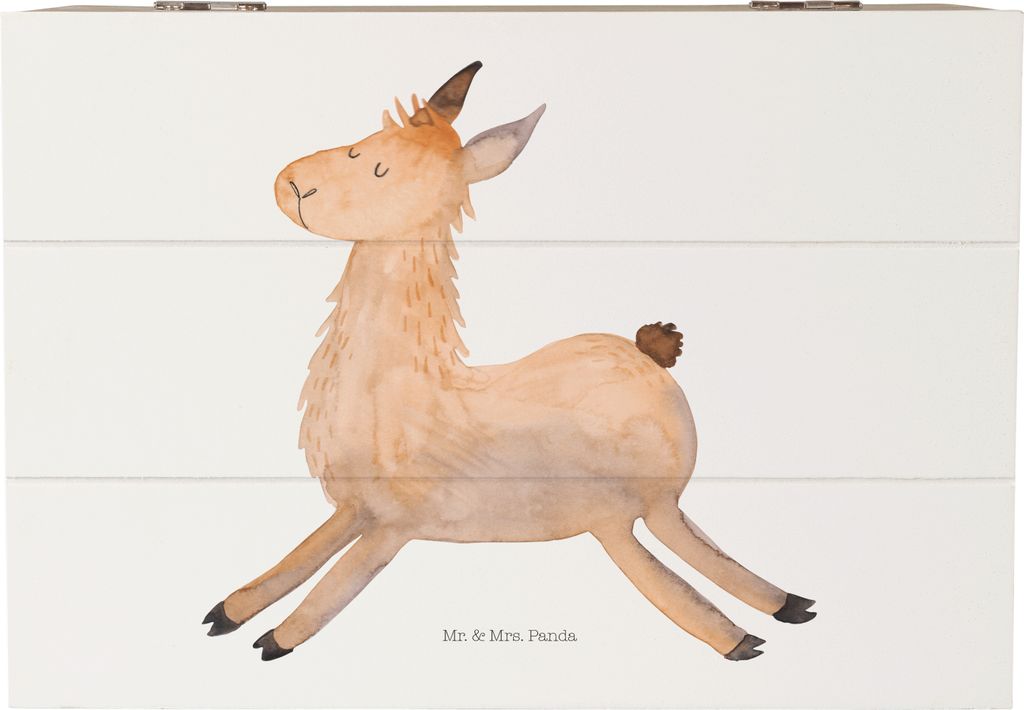 Mr. & Mrs. Panda Schatulle Lama Springen 22 x 15 cm - Weiß - Geschenk, Geschenkbox, Start, Holztruhe, Liebeskummer, Holzkiste mit Deckel, Guten Mo...