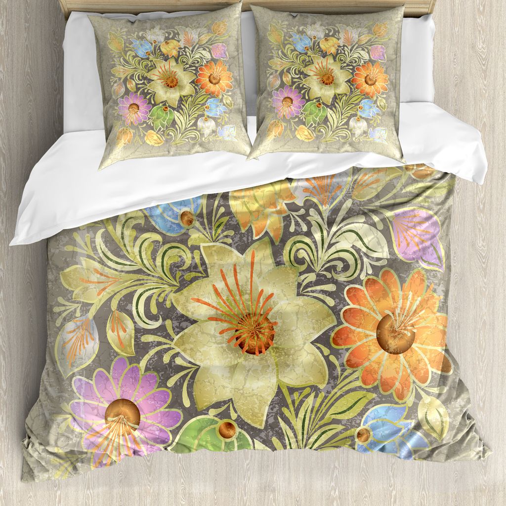 ABAKUHAUS Blume Bettbezugs Set Für Doppelbetten, Vintage Bouquet Braut, Milbensicher Allergiker geeignet mit Kissenbezügen, Multi