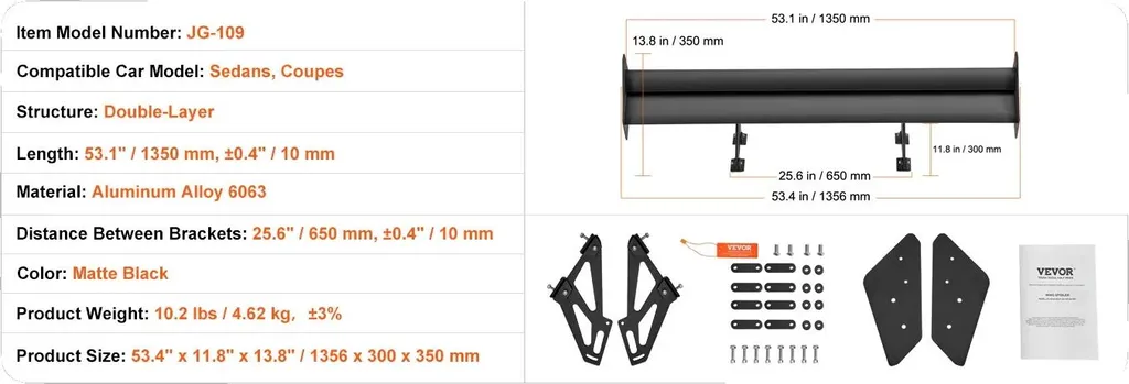 Spoiler Arrière Universel Aluminium : Stabilité et Look Sportif 135cm