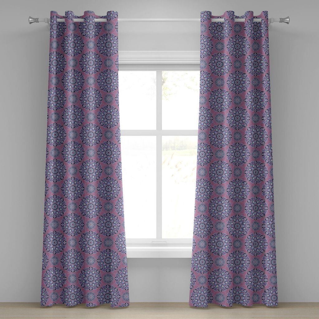 ABAKUHAUS lila Mandala Ösenvorhang, Orientalisch Orientalisch mit Ornamental Featured Lines, Dekorative 2-Panel-Fenstervorhänge, 280 cm x 175 cm,...