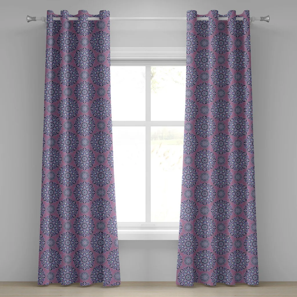 Rideau violet Mandala style oriental avec lignes ornementales or rose