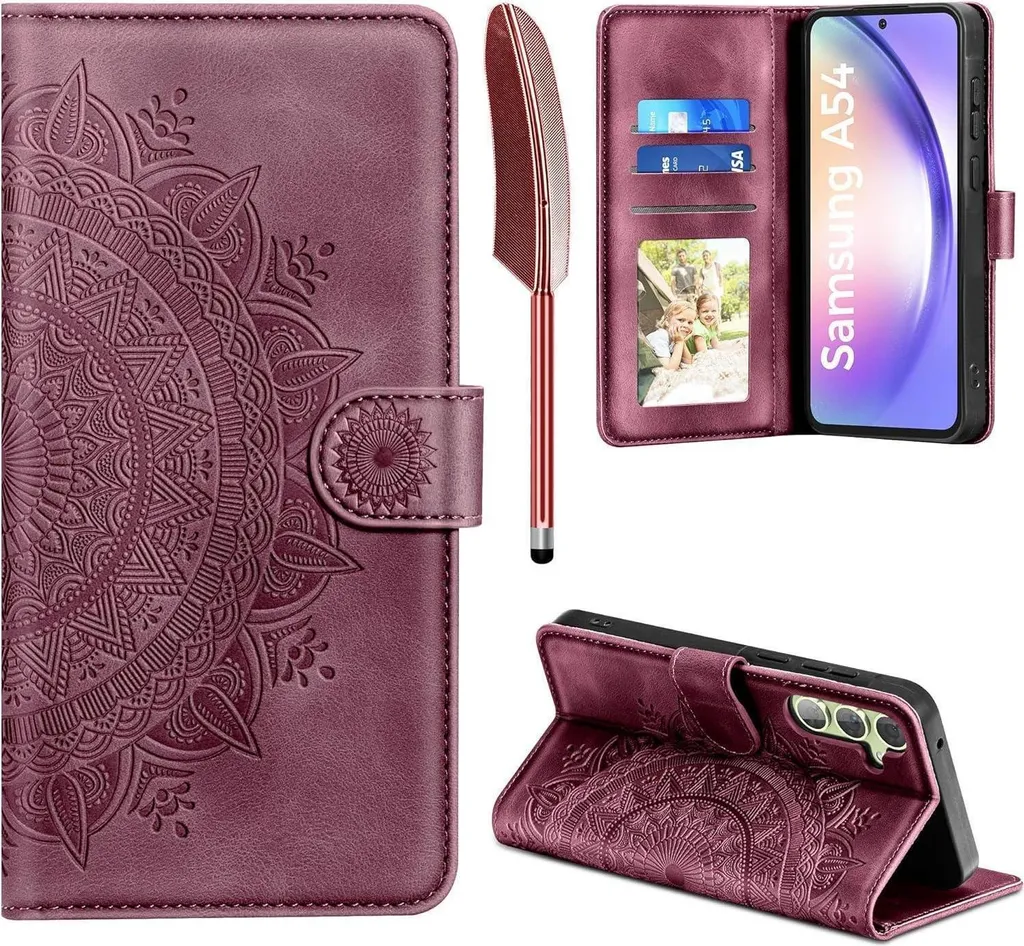Cover Samsung Galaxy A54 5G Rosso Vino: Pelle Premium e Portacarte
