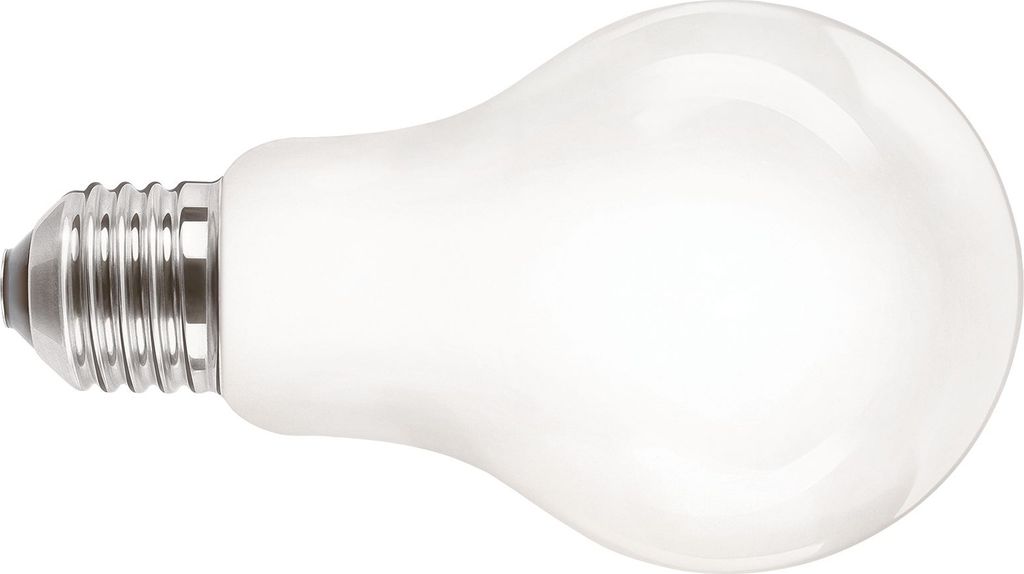 A white LED light bulb with a silver screw base, isolated on a white background.