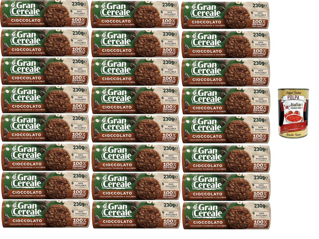 GranCereale Cioccolato 24x230g | Vollkornkekse mit Zartbitterschokolade & Haselnüssen – 100% italienischer Weizen – recycelbare Packung 5,52kg...