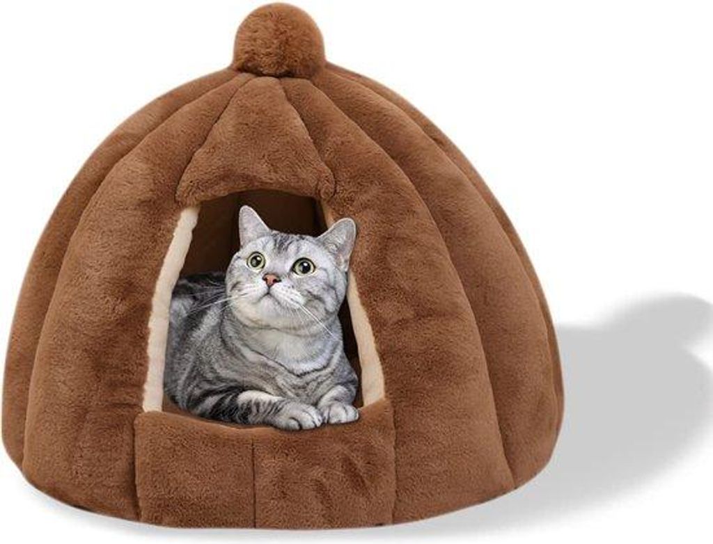 Weiches Katzenbett, waschbar, antirutsch, braun, Plüsch