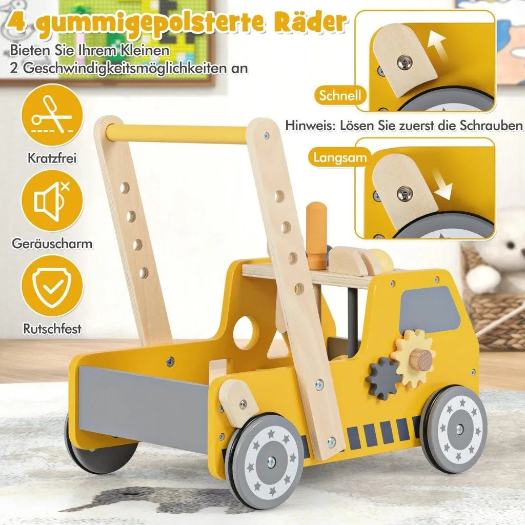 Apprendre à marcher avec le trotteur en bois 2 en 1 et jeux sensoriels