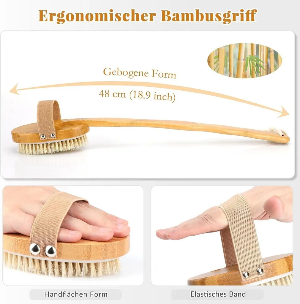 Brosse à dos de douche à long manche avec 3 embouts interchangeables