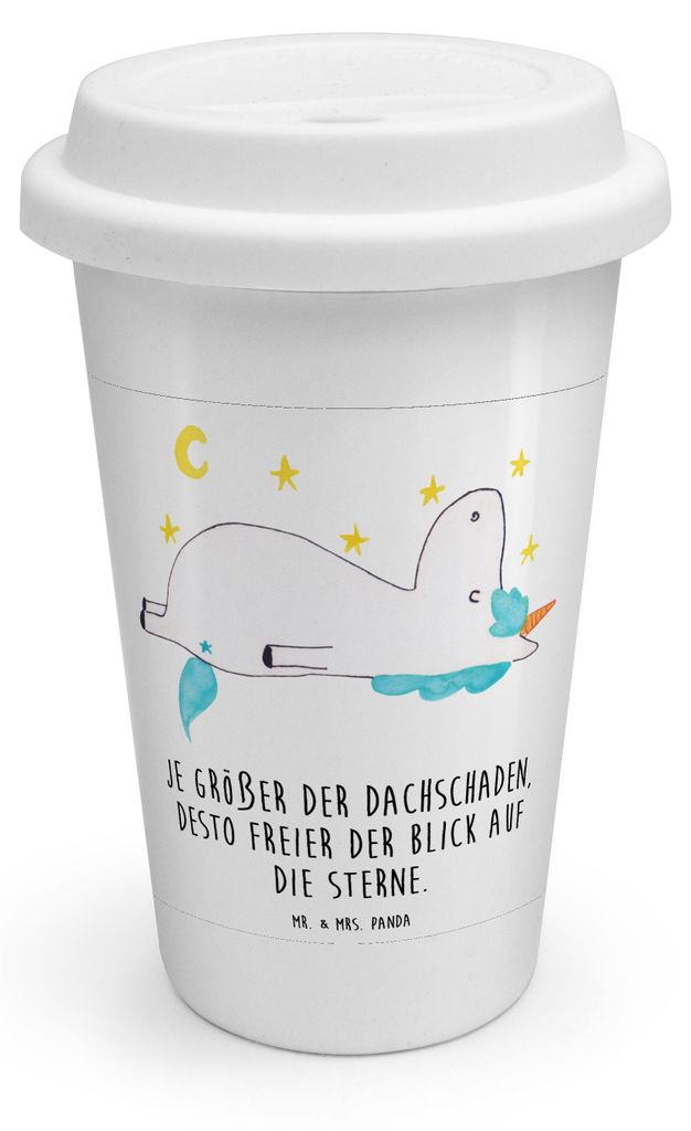 Mr. & Mrs. Panda To Go Becher Einhorn Sternenhimmel - Weiß - Geschenk, Unicorn, Verrückt, Thermobecher, ToGo Kaffeebecher, Coffee, Sterne, Einhö...