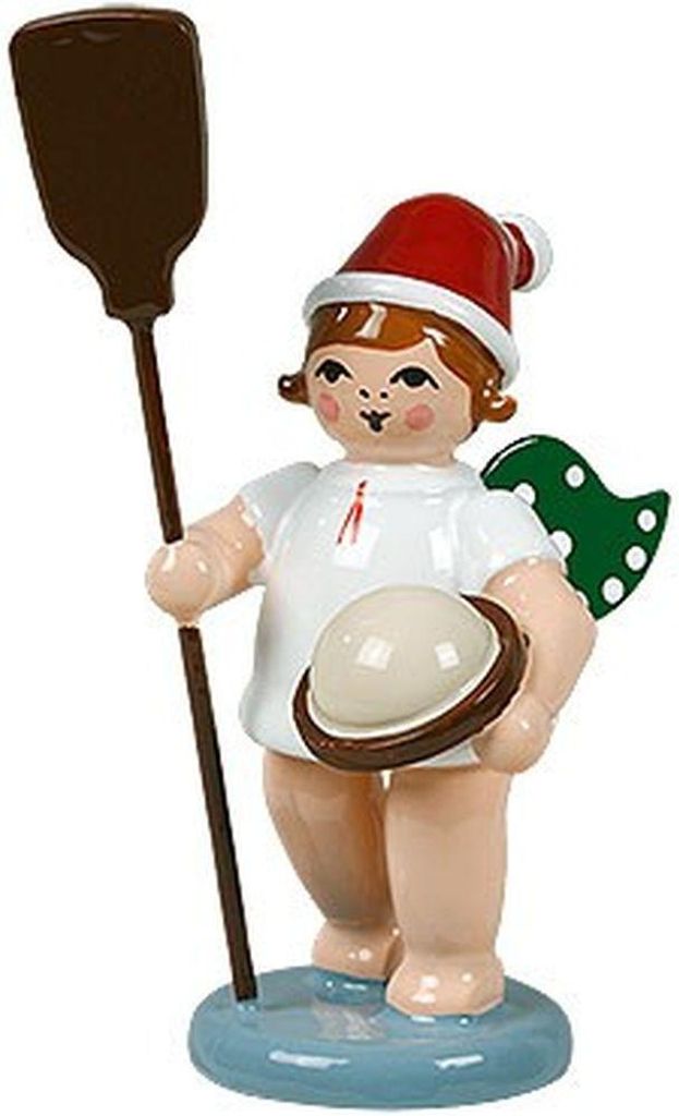 Holzfigur Bäckerengel mit Ofenschieber und Krone Höhe 6cm NEU