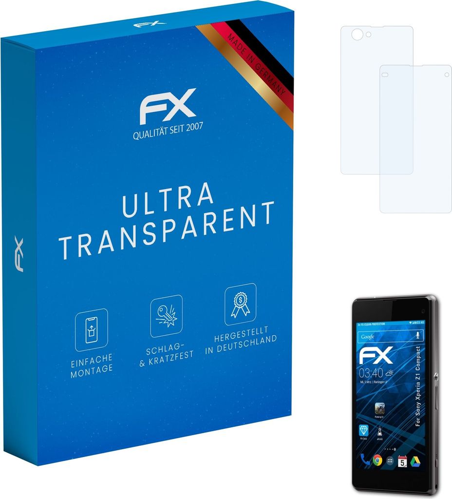 atFoliX FX-Clear 3x Schutzfolie kompatibel mit Sony Xperia Z1 Compact Displayschutzfolie