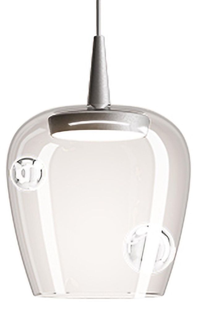 Zafferano Bilia Pendelleuchte 230 V mit mundgeblasenem Borosilikatglasdiffusor und Aluminiumdetails, Durchmesser 18 cm, 8 W, 2700 K