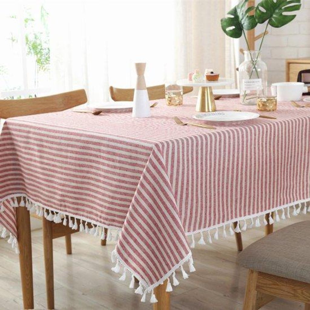 Gestreipt Tischüberwurf aus Baumwoll-Linolium mit Stiften - Dichtes Tischüberwurf - Rechteckiger Tischüberwurf - Verschiedene Größen - Ideal f...