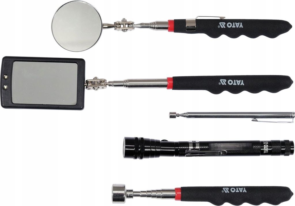 Teleskop Werkzeug Set 5-tlg Magnetheber Magnetgreifer Teleskopgreifer Inspektionsspiegel Taschenlampe LED