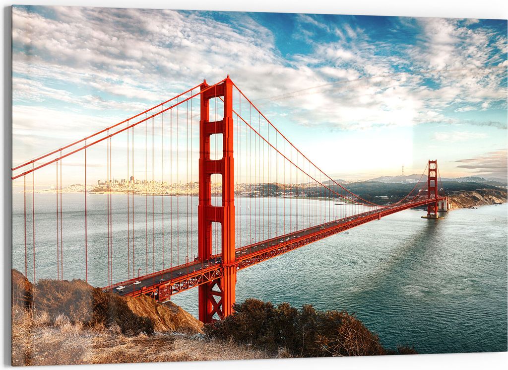 DEQORI Magnettafel Glas 60x40 cm 'Golden Gate Bridge' beschreibbar Whiteboard