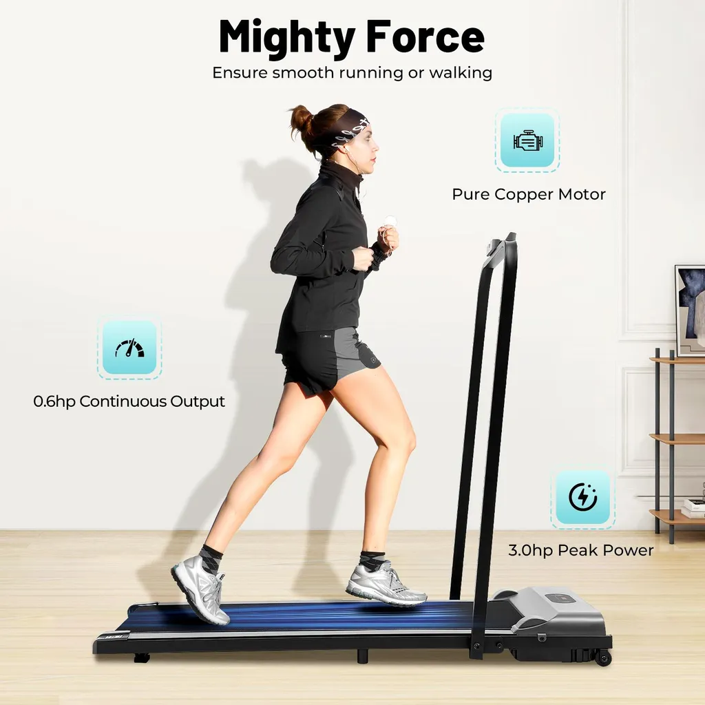 Tapis de course pliable noir avec télécommande et écran LED - Modèle compact
