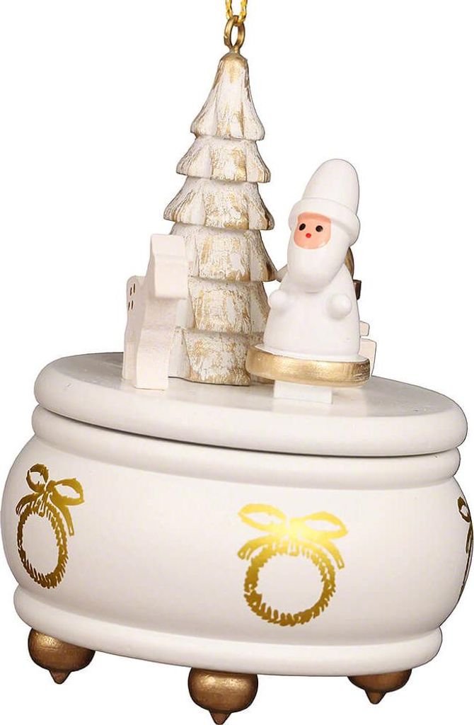 Christbaumschmuck Spieldose weiß mit Weihnachtsmann (7,7cm) von Christian Ulbricht