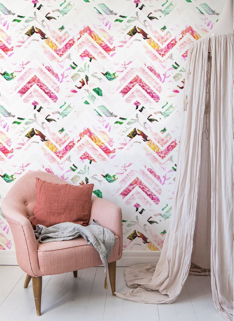 Coloray Fototapete 290x290 cm Vlies-Fototapete - Floral Chevron Blumenzusammenfassung