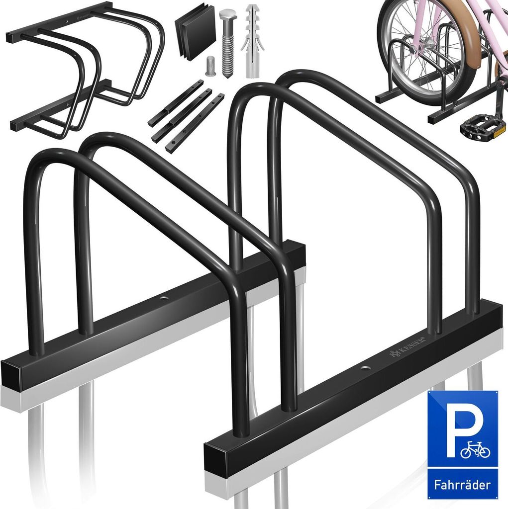 KESSER Fahrradständer inkl. Parkschild | Mehrfachständer mit 37cm Radabstand für 30-65mm Reifenbreite | Fahrradhalter Aufstellständer für Bo...