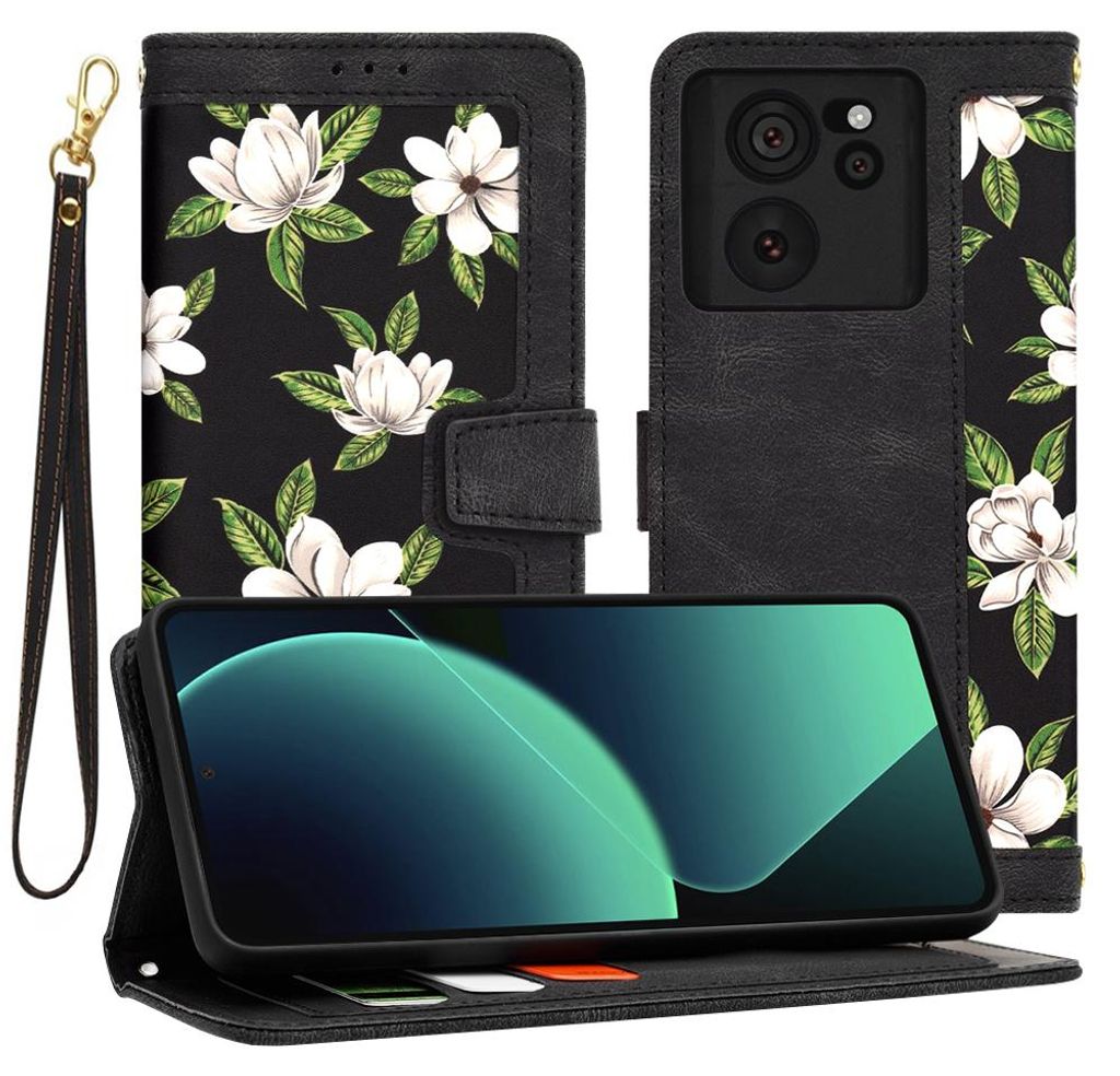 Techsuit FlipCraft Book Wallet Klapphülle mit Kabel für Xiaomi 13T/13T Pro - Flowers of the Dawn