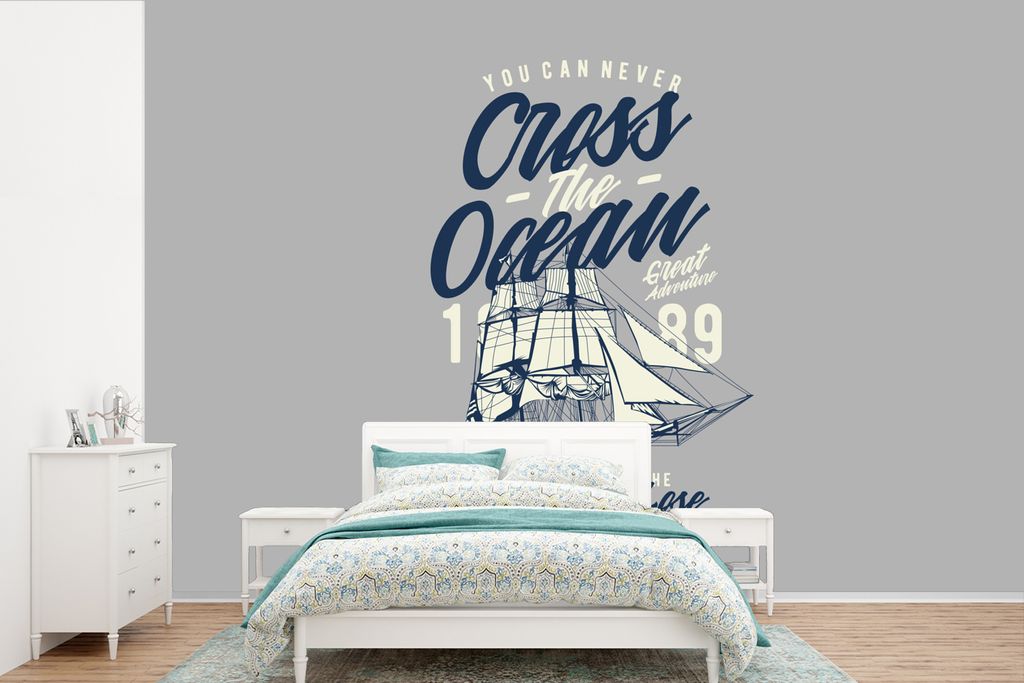 MuchoWow Fototapete für Wohnzimmer oder Schlafzimmer Wandtapete Vinyl Motivtapete Boot - Segel - Retro - 420x280 cm - Zimmer für Kinder