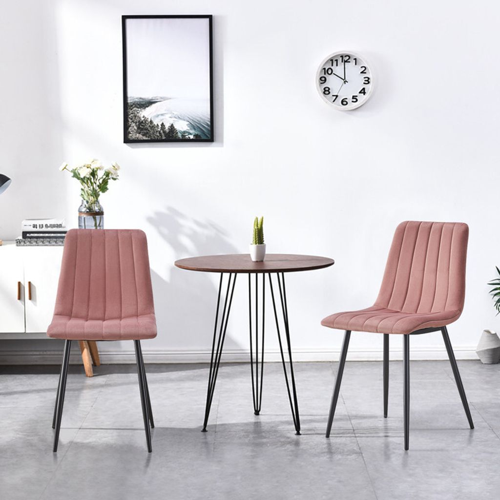 CLIPOP 2 Stück Esszimmerstühle aus Samt für Freizeit, mit gepolstertem Sitz, Metallbeinen,rosa