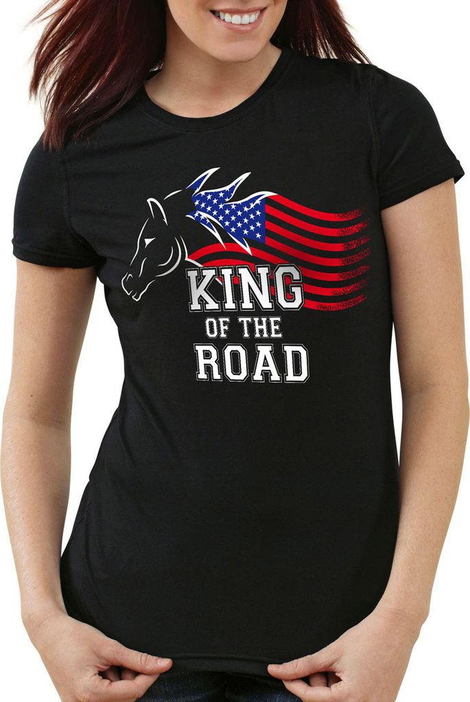 style3 King of the Road Damen T-Shirt Amerika America Muscle Car, Farbe:Schwarz, Größe:L