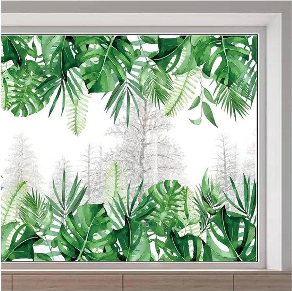 Film occultant décoratif fenêtre feuilles de jungle vert 116 x 38 cm