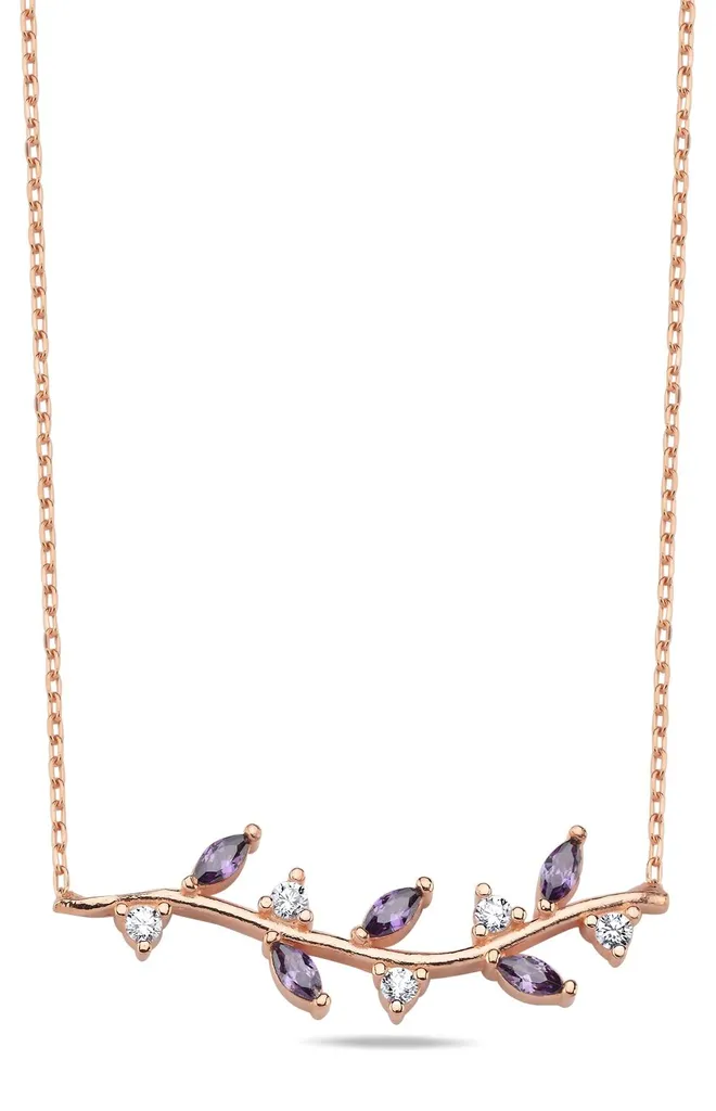 Collier Branche d'Olivier Argent et Rose : Idée Cadeau Bijou Femme