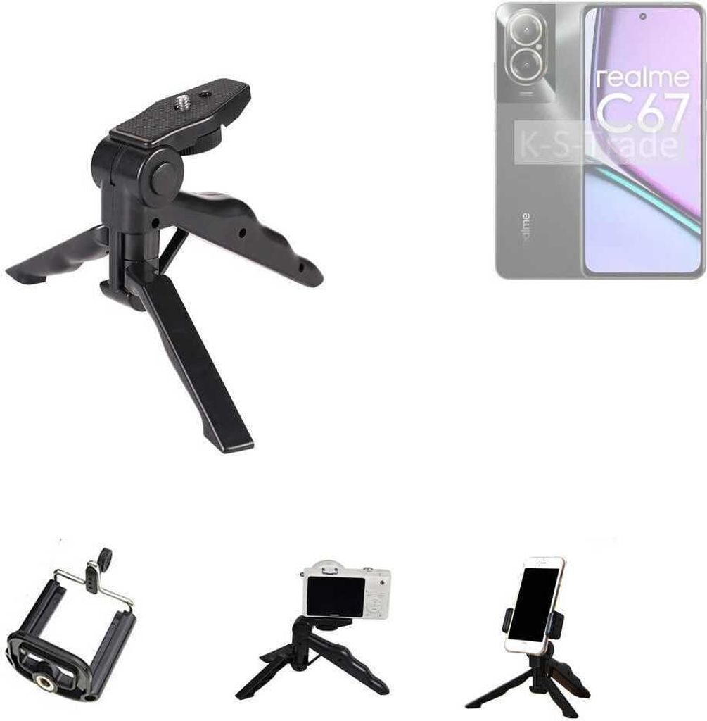 K-S-Trade Stativ Tisch-Ständer Dreibein Handy-Stativ Ständer kompatibel mit Realme C67 4G Mini-Stativ Smartphone Tripod Handy-Stativ aus Plastik