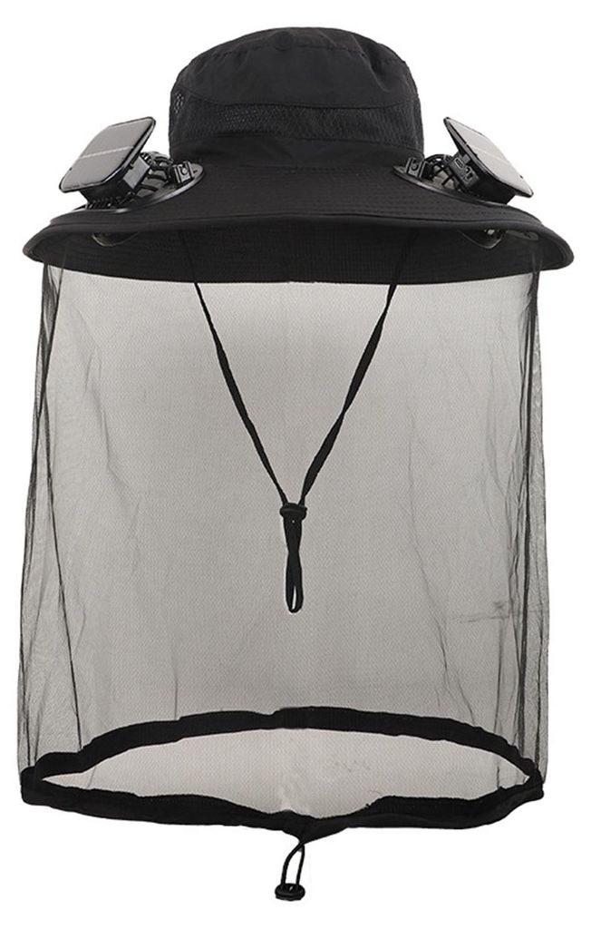 Sonnenhut mit breiter Krempe, zwei integrierten Solarlüftern, USB-Ladefunktion, atmungsaktivem Netzgewebe und Sonnenschutz
