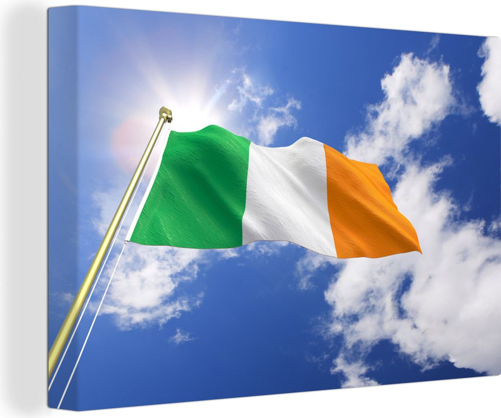 OneMillionCanvasses - Leinwandbilder - 140x90 cm, Die Flagge von Irland an einem sonnigen Nachmittag, Wandbilder Kunstdruck Wanddekoration - Foto...