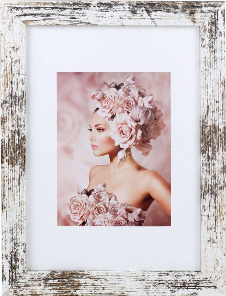 Bilderrahmen Holz Rahmen Plexi Acryl Collage Wanddeko Poster quadratisch S215 - Farbe: Shabby-Weiß | Format: 21x29,7 A4