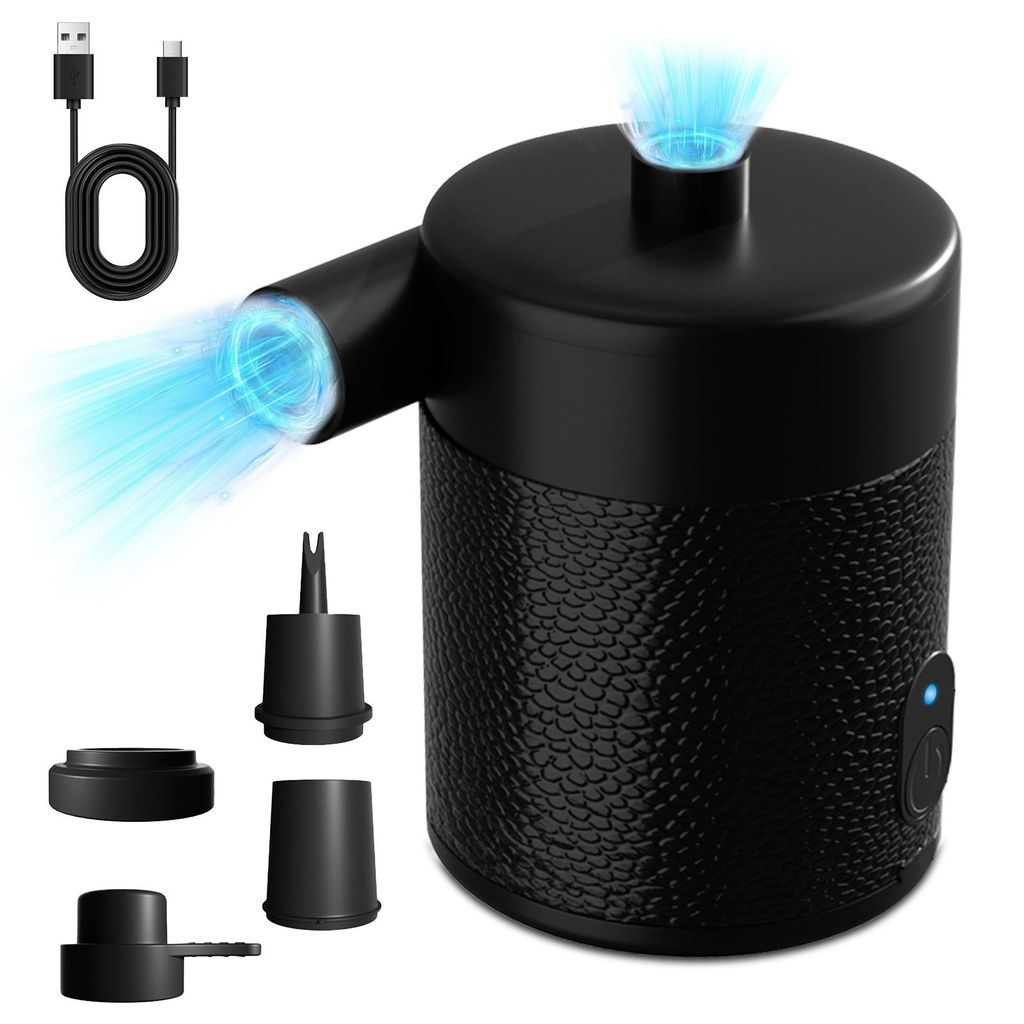 Elektrische Luftpumpe 2000mAh Wiederaufladbare Akku Tragbar Pumpe mit 4 Luftdüse für Outdoor-Camping, Luftmatratze, Schlauchboot, Planschbecken Pool