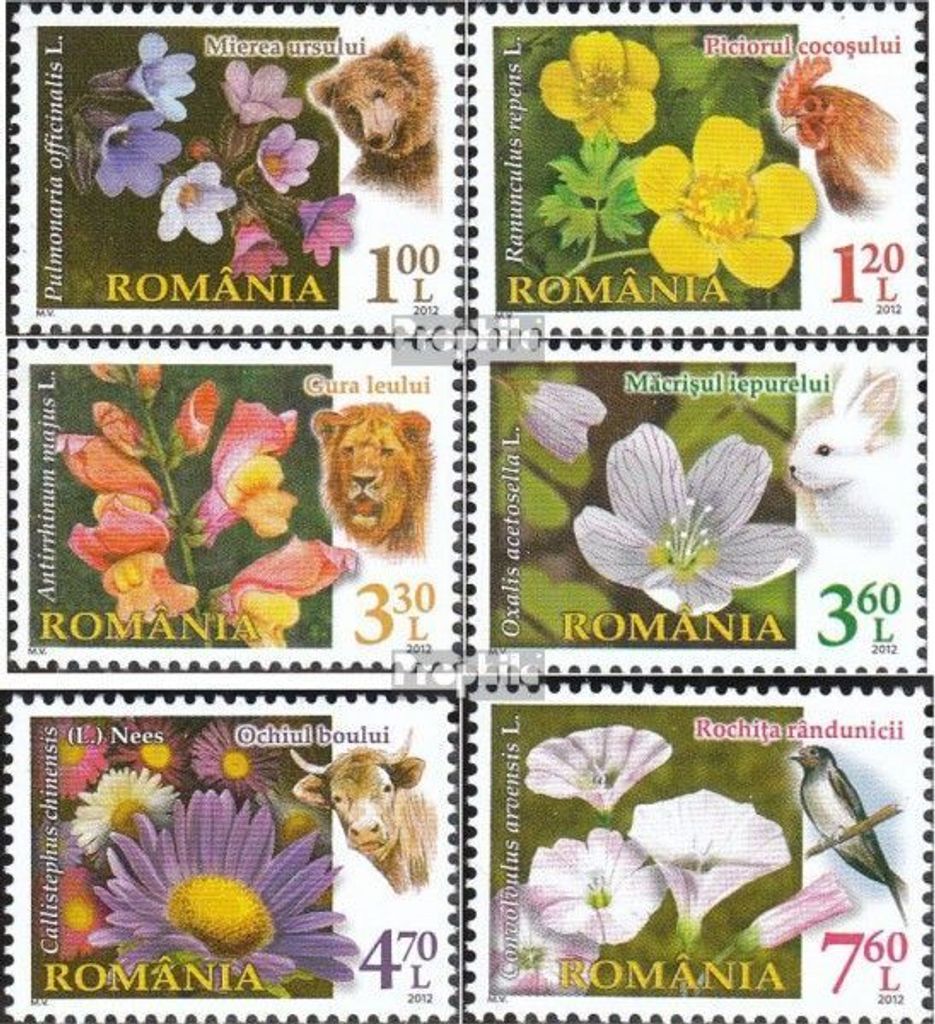 Briefmarken Rumänien 2012 Mi 6585-6590 (kompl.Ausg.) postfrisch Blumen und Tiere