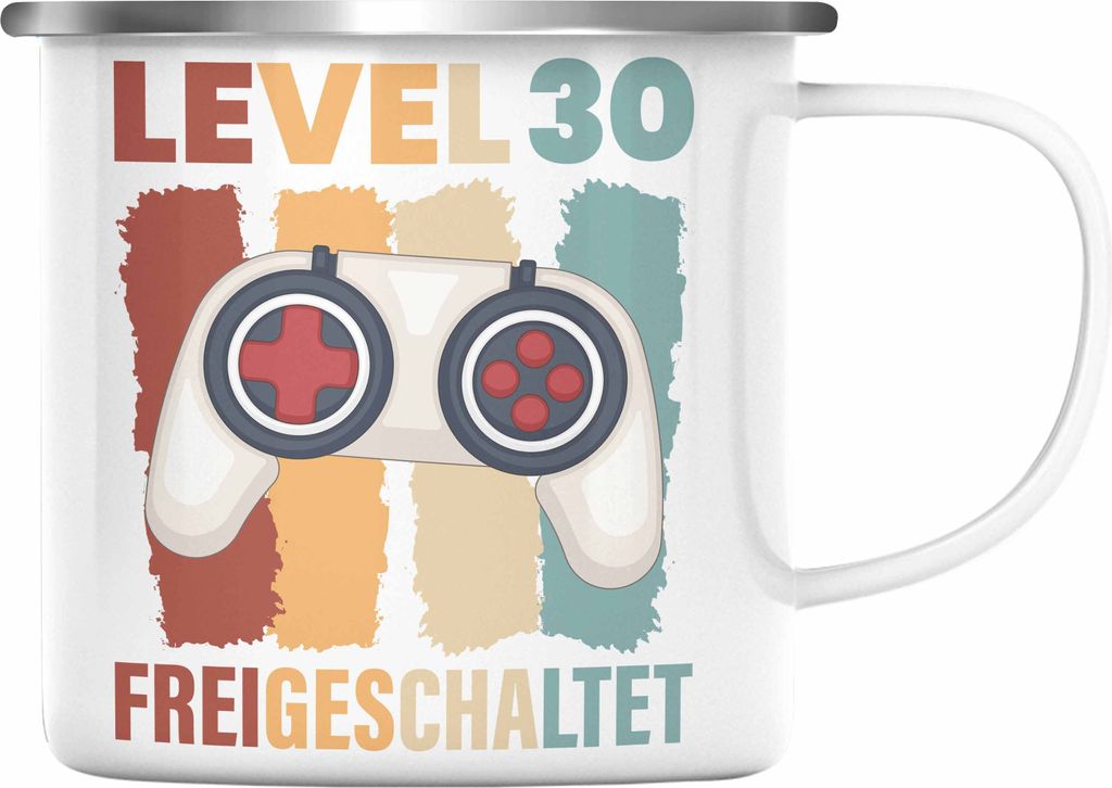 Trendation - 30. Geburtstag Emaille Tasse Mann Geschenk 30er Geschenkidee 30 Mutter Vater Männer Lustig Geschenke Gamer (Silber)