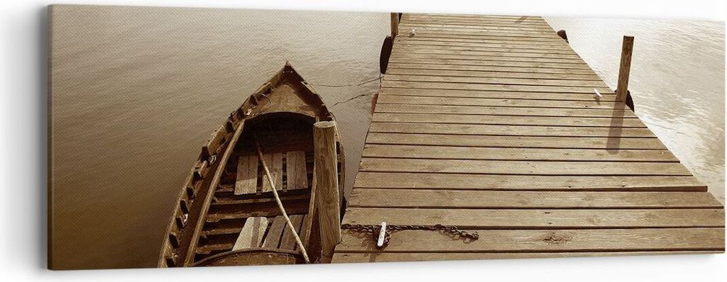 Bild auf Leinwand - Leinwandbild - Einteilig - Brücke Boot Sepia - 90x30cm - Wand Bild - Wanddeko - Wandbilder - Leinwanddruck - Bilder - Wanddeko...