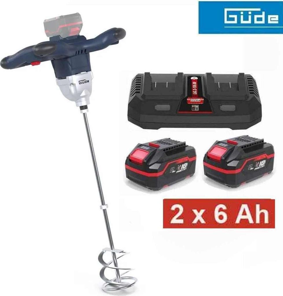 Güde Profi Rührwerk RW 18-602-30 mit 2 x Akku 6.0 Ah, + Doppel Ladegerät