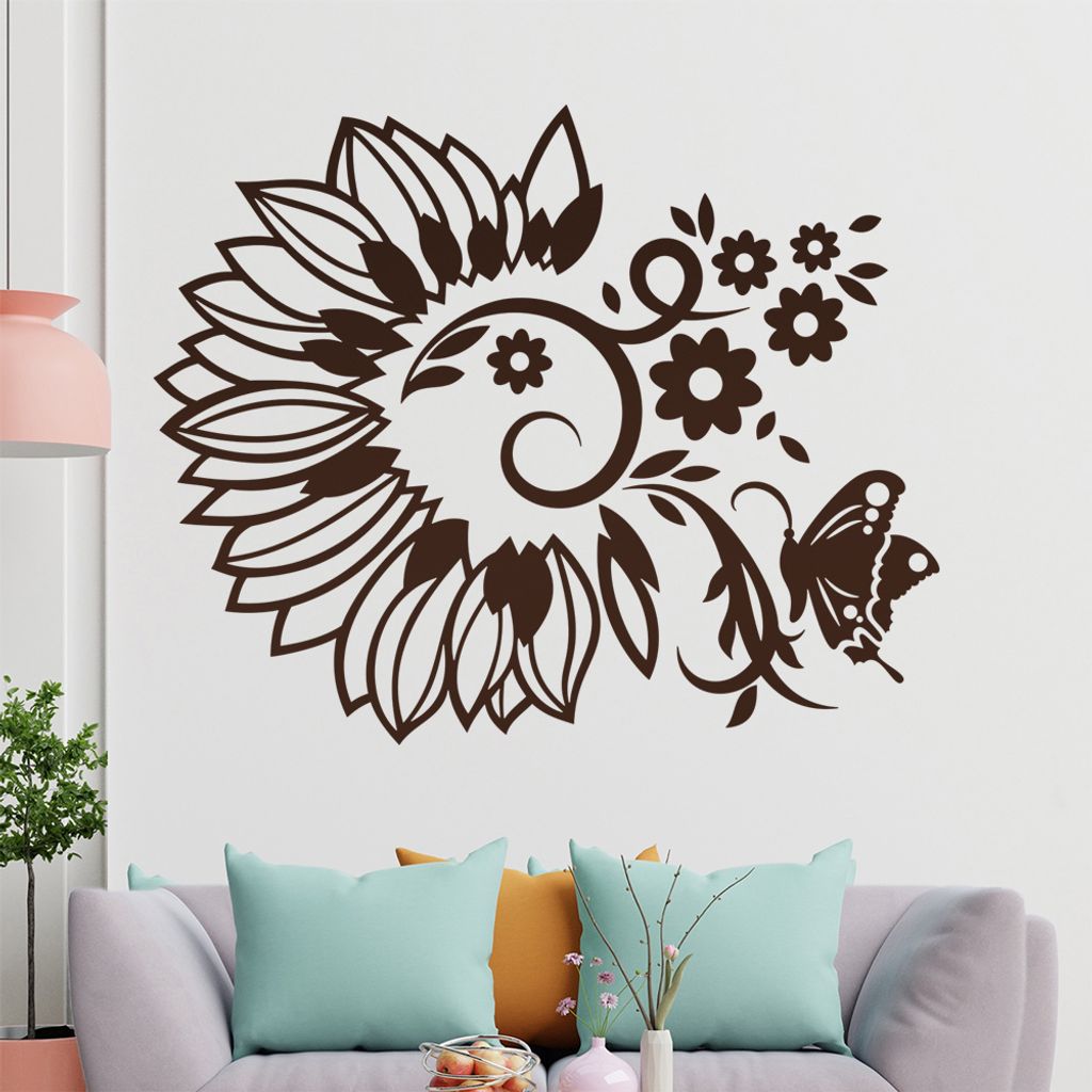 Falter Schmetterling Blüte Wandtattoo in 6 Größen - Wandaufkleber Wall Sticker - Dekoration, Küche, Wohnzimmer, Schlafzimmer, Badezimmer