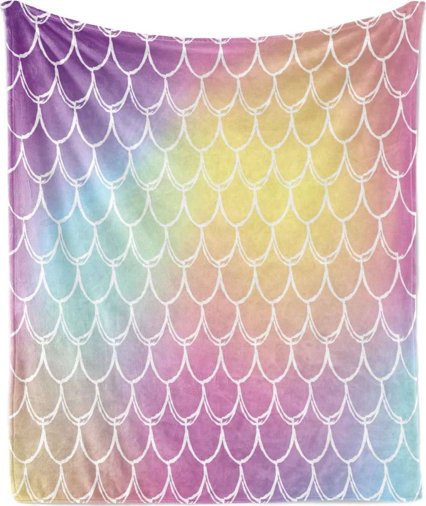 ABAKUHAUS Coperta in morbido pile di flanella Mermaid Tail, Tender Vivid Squama, confortevole peluche per interni ed esterni, 125 x 175 cm, multicolore