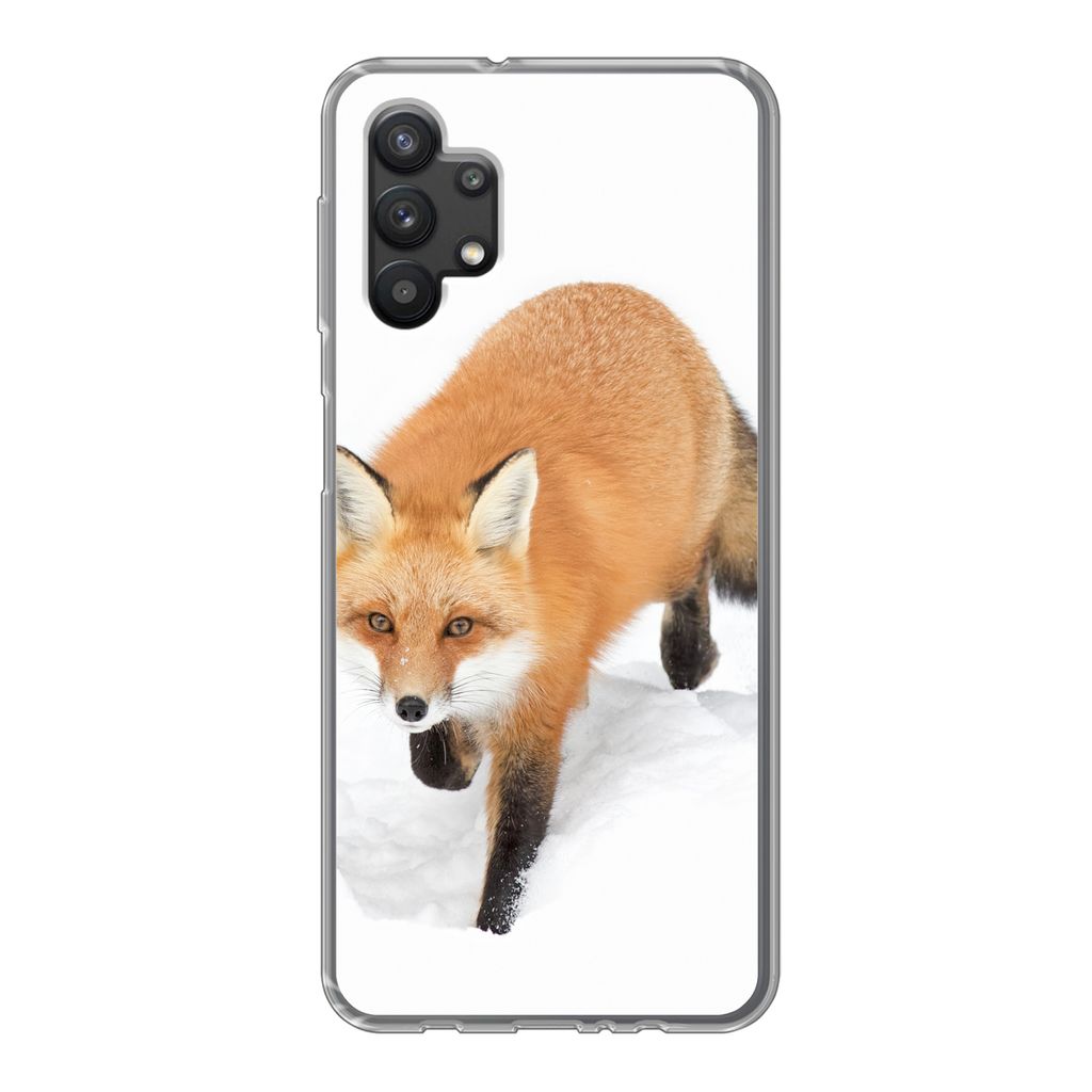 MuchoWow Handyhülle Schutzhülle Hülle für Samsung Galaxy A32 5G Fuchs - Schnee - Winter Silikon Softcase Handy Hülle - Softcase