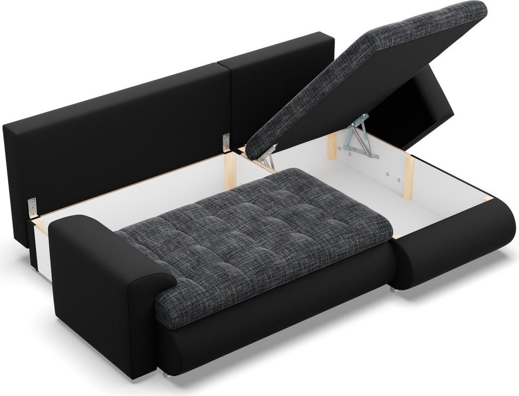 Rechts Ecksofa mit Schlaffunktion FORESTA, Sofa mit bettkasten 230x159cm, Schwarz