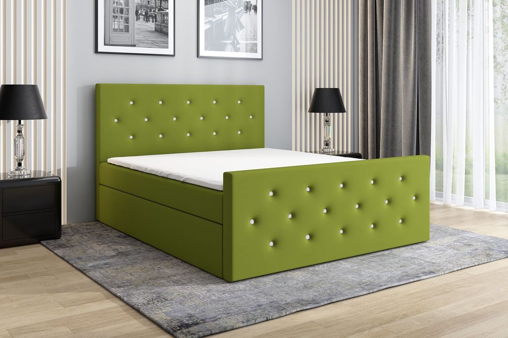 Boxspringbett LARIS 160x200 mit Kristallknöpfen verziert. Inklusive 2 Bettkästen, Bonell-Matratze und Topper. Möbel vom Hersteller- Handarbeit!B...