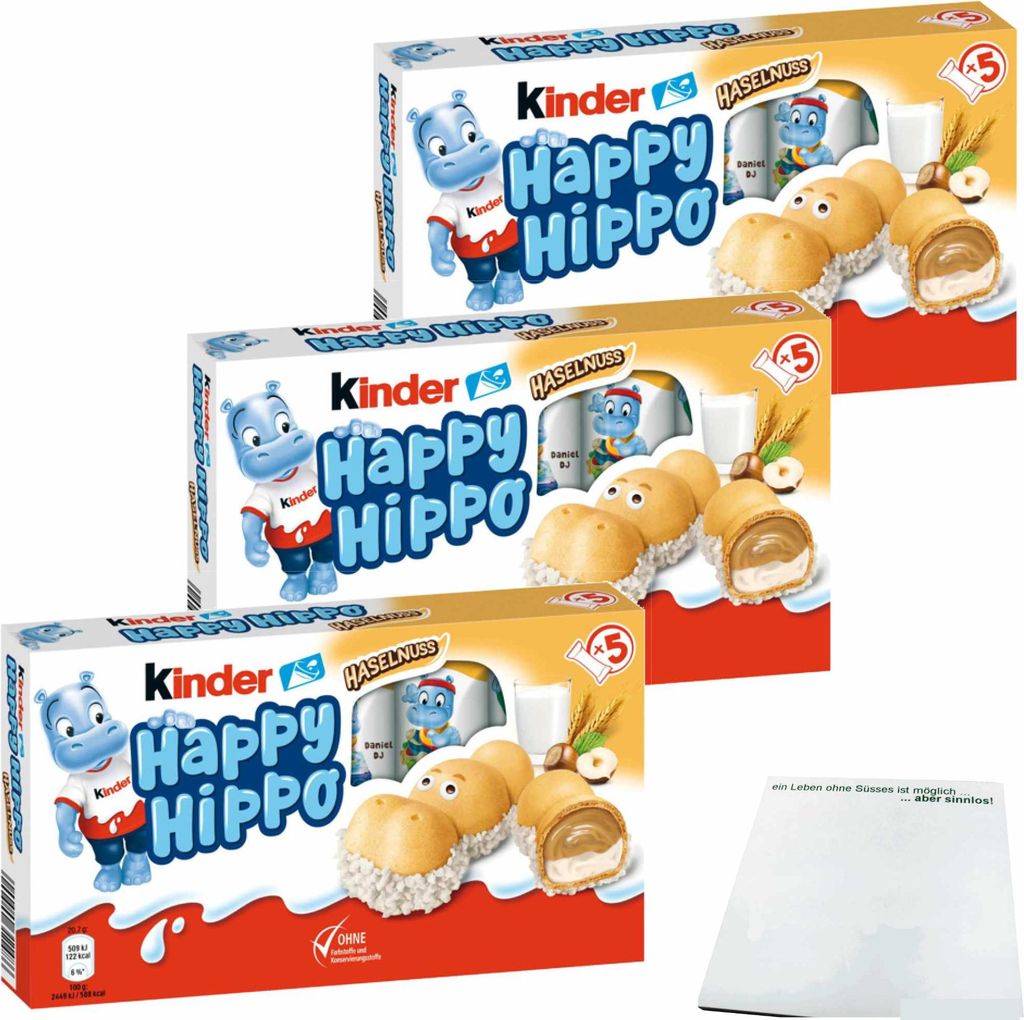 Ferrero Kinder Happy Hippo Haselnuss 3er Pack (3x5 Riegel) + usy Block