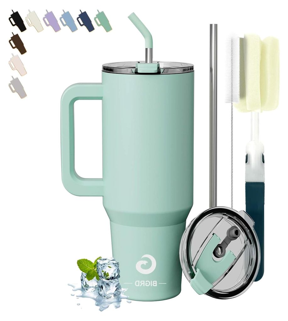 Thermobecher mit Strohhalm und Deckel, Auslaufsicher, Doppelwandiger Edelstahl, 1,2L, Kaffeebecher To Go, Trinkflasche, Sport Travel Mug, 6 Stunden...