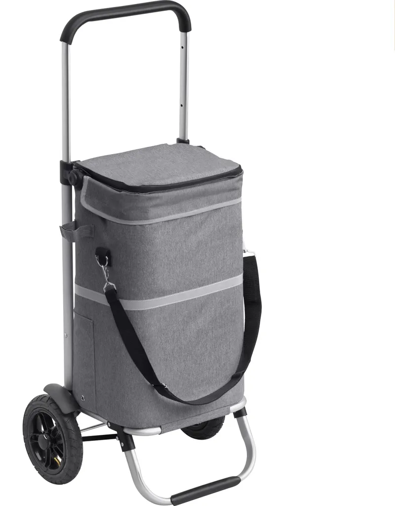 Chariot de courses gris 45L pliable avec sac isotherme et manche télescope