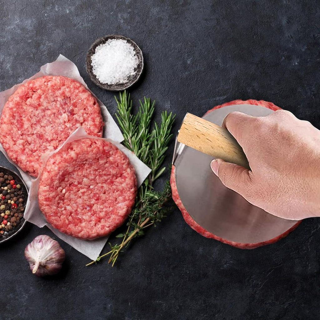 RVS Smash Burger Presse - Runde Form von 55 Inch für schmackhafte Burger - Lebensmittelqualität, einfach zu reinigen - Geeignet für flache Grill...