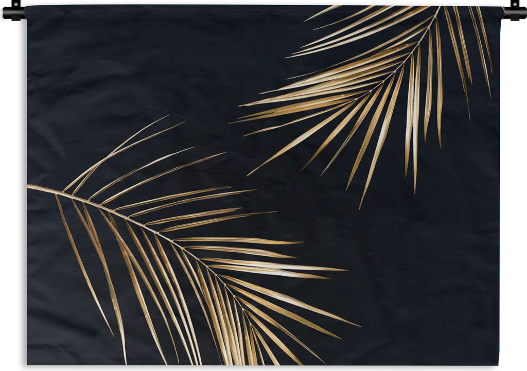 MuchoWow Wandteppich Wandbehang Blätter - Pflanzen - Gold - Schwarz - Luxus 150x112.50 cm Tapisserie Dekoration Wandtuch - Wanddecke - Wandteppiche