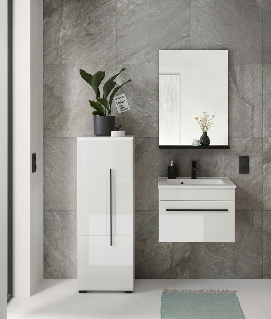 Badezimmer Set 3-tlg. CHARLESTON-61 in Hochglanz weiß, B/H/T: ca. 115/200/45 cm