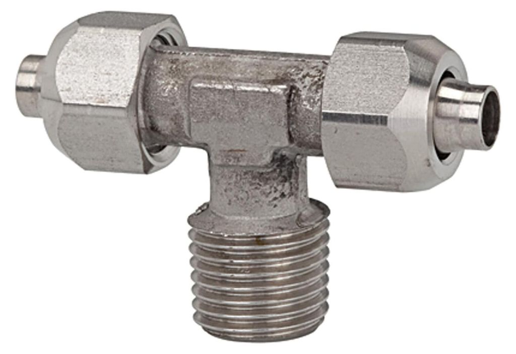Riegler T-Einschraubverschraubung, R 1/4 a., für Schlauch 8/6, ES 1.4404